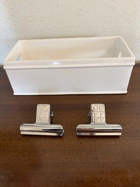 Starbucks Vintage Ceramic 2 pound bags coffee holder with Silver clips 2007